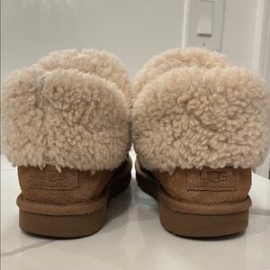 UGG Chestnut Suede Slippers with Cream Shearling Cuff